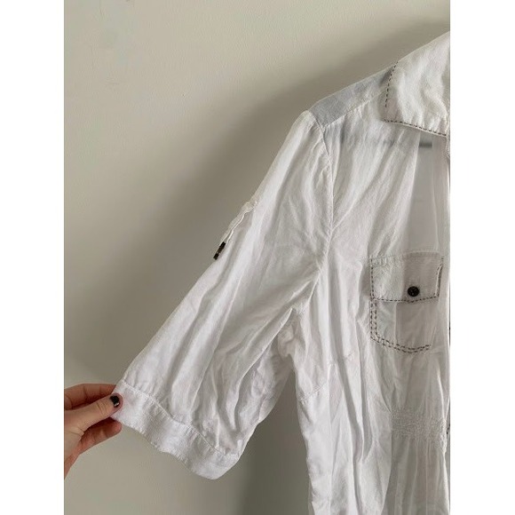 Gloria Vanderbilt White Cotton Button Down Roll Tab Sleeve Shirt Plus Size 1X - Picture 4 of 7